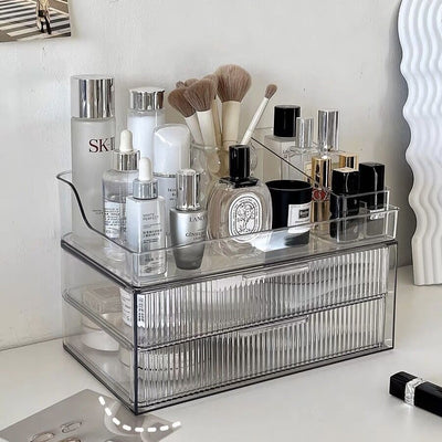 Clear Stripe Pattern Two-Tier Drawer Cosmetic Storage