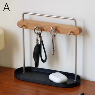 Silver Frame Wood Accessory Key Stand Tray  Storage Tray for Small Items