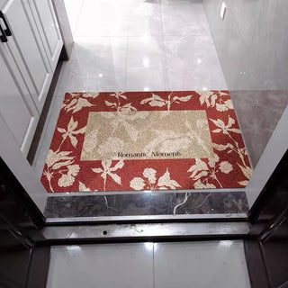 Red Leaf Pattern Entrance Mat 50x80 Mud Removal Mat