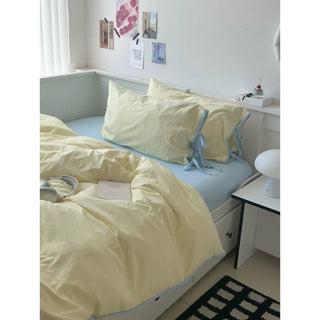 Yellow Side Ribbon Plain Piping Duvet Cover Set 2 Sizes  Bed Cover All Seasons Year-Round