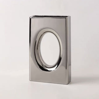 Metallic Silver Perforated Flower Vase