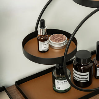 Iron Leather Black Frame Curved Storage Three-Tier Tray Rack