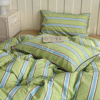 Green Mixed Color Wide Stripe Cotton Duvet Cover Set 2 Sizes  All Seasons