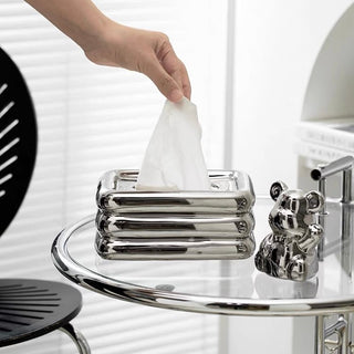 Ceramic Three-Tier Chubby Tissue Case Silver