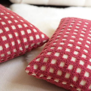 Red grid check cushion cover 45x45