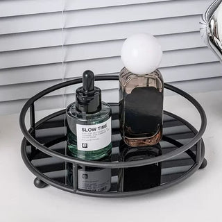 Black Iron Acrylic Round Tray Perfume Storage Cosmetic Storage Mirror Finish