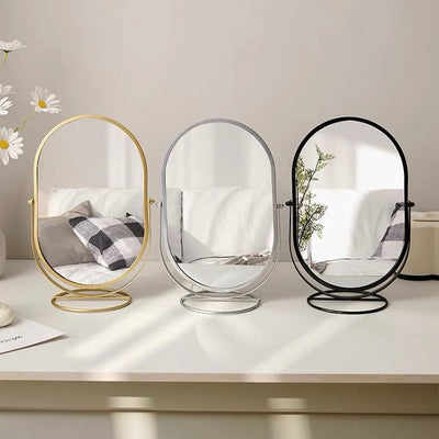 Adjustable Angle Oval Tabletop Mirror Mirror with Stand