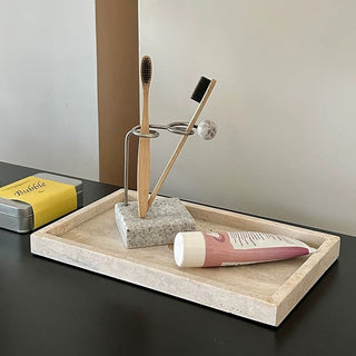 Stainless steel stone-look design toothbrush stand pen holder