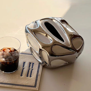 Ceramic Metallic Silver White Tissue Case