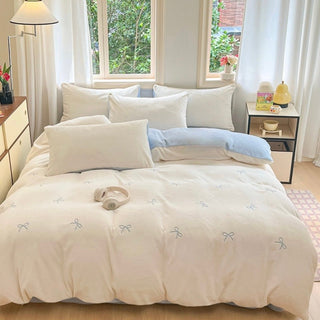 Ribbon embroidery two-tone milk velvet winter duvet cover set