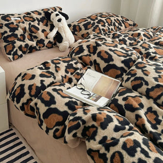 Brown Leopard Print Duvet Cover Set 2 Sizes  Winter Thick Bed Cover Bedding Cover Leopard Print