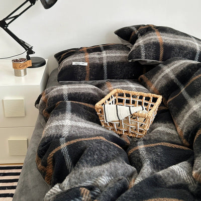 Gray Mix Retro Check Pattern Duvet Cover Set 2 Sizes  Winter Thick Bed Cover Bedding Cover