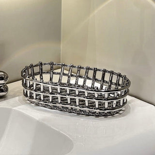 Silver Woven Oval Ceramic Basket for Small Item Storage