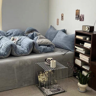 Blue Gray Thick Milk Fleece Winter Duvet Cover Set