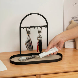 Iron Leather Oval-Shaped Accessory Key Stand Tray  Storage Tray for Small Items