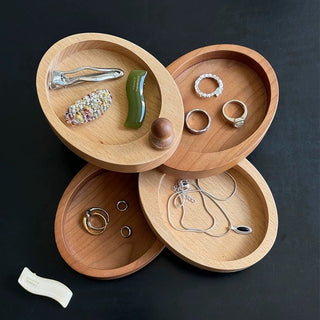 Natural Wood Sliding Tier Accessory Tray for Small Items Storage
