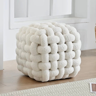 Boucle knitted stool white dresser chair ottoman