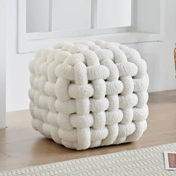 Boucle knitted stool white dresser chair ottoman
