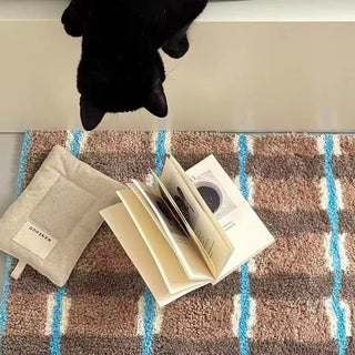 Brown and blue checkered door mat 50x80cm absorbent non-slip tufted.