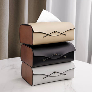 Side Wood Faux Leather Simple Tissue Case
