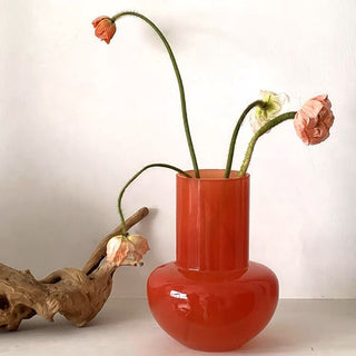 Red Glass Flower Vase