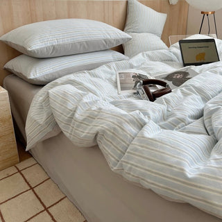 Gray Multi-stripe Cotton Duvet Cover Set  Bed Cover