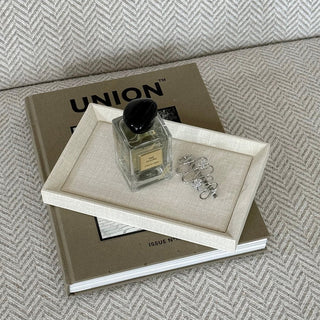 PU Leather Rectangular Simple Accessory Tray 2 Sizes  Ivory Beige