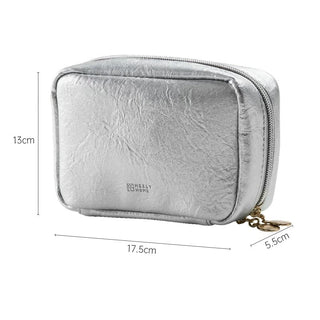 Simple Leather Rectangular Cosmetic Storage Pouch Waterproof Silver Small