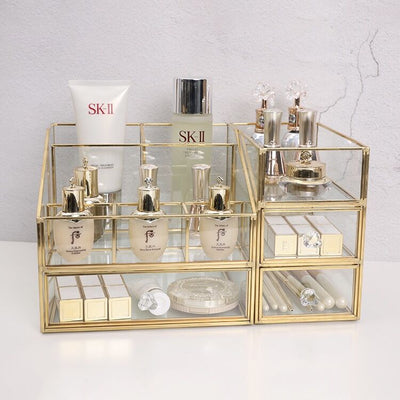 Gold Clear Cosmetic Storage Drawer Set of 2