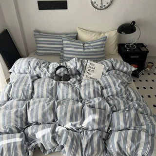 Blue Multi Stripe Cotton Duvet Cover Set 2 Sizes  All Seasons