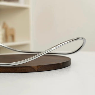Stainless steel handle wood round display tray storage