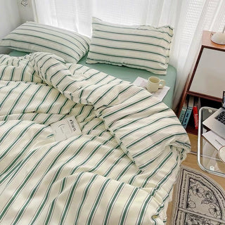 Green Double Stripe Duvet Cover Set