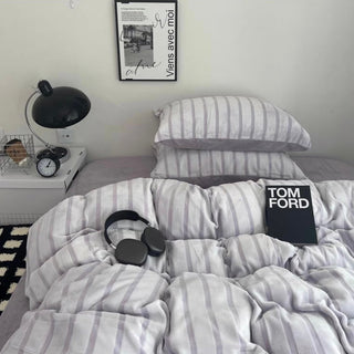 Purple Stripe Fluffy Flannel Duvet Cover Set