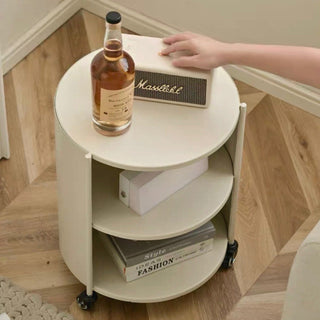 Castered Iron Cylindrical Two-Tier Side Table