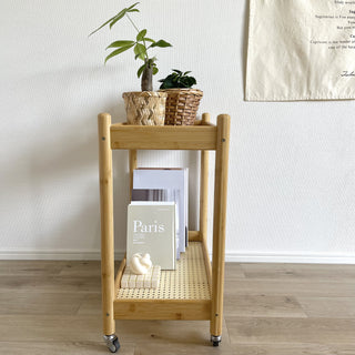 Bamboo Two-Tier Storage Rack with Casters Side Table