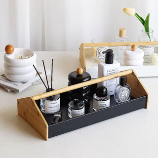 Bamboo Handle Storage Tray  House Motif