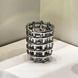 Silver Amiami Ceramic Brush Stand   Small Item Storage Candle Holder