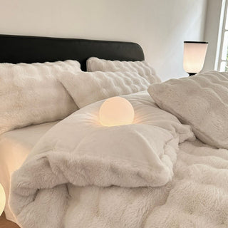 White Fluffy and Soft Duvet Cover Set  Bed Cover Bedding Cover