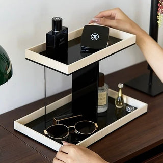 Monochrome Clear Acrylic Two-Tier Storage Display Rack   Perfect for Cosmetics and Perfumes