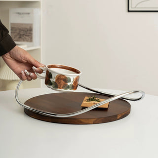 Stainless steel handle wood round display tray storage