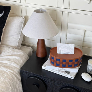 Oval-shaped woven faux leather tissue case