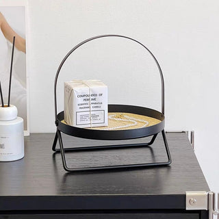 Iron Leather Single Tier Round Tray  Storage