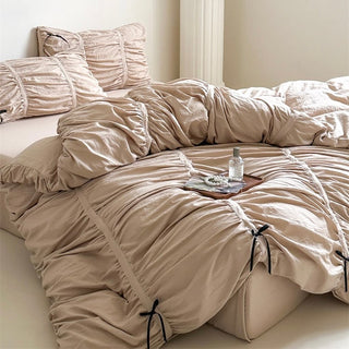 Color Gathered Romantic Ribbon Duvet Cover Set  All Seasons
