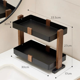 Wood Black Cosmetic Storage Rack with Legs Two-Tier Display Rack Bathroom Stand