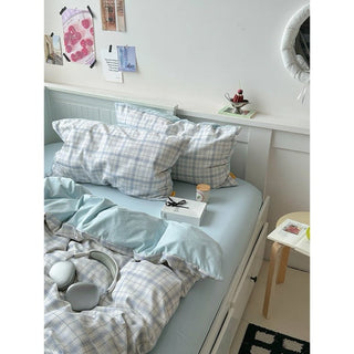Sky blue check pattern duvet cover set 2 sizes  all season