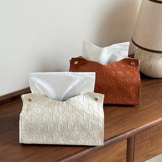 Geometric Pattern Embossed Faux Leather Tissue Case
