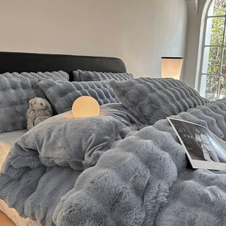 Blue Gray Fluffy and Soft Duvet Cover Set 2 Sizes  Bed Cover Bedding Cover