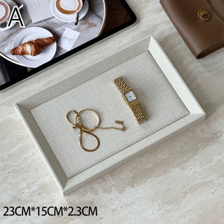 PU Leather Rectangular Simple Accessory Tray 2 Sizes  Ivory Beige