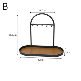 Iron Leather Oval-Shaped Accessory Key Stand Tray  Storage Tray for Small Items