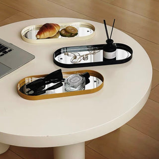 Oval-shaped mirror trayin  accessory storage